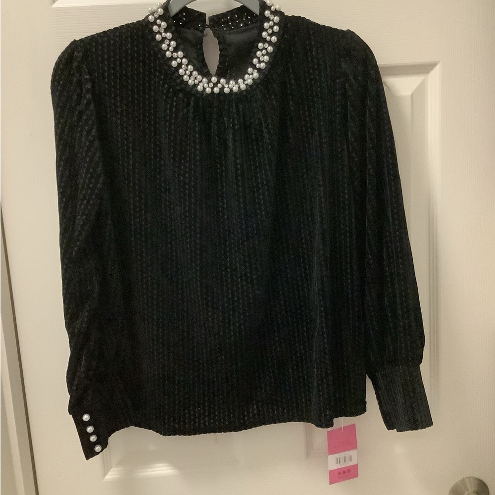 Black top with Pearls and Rhinestones